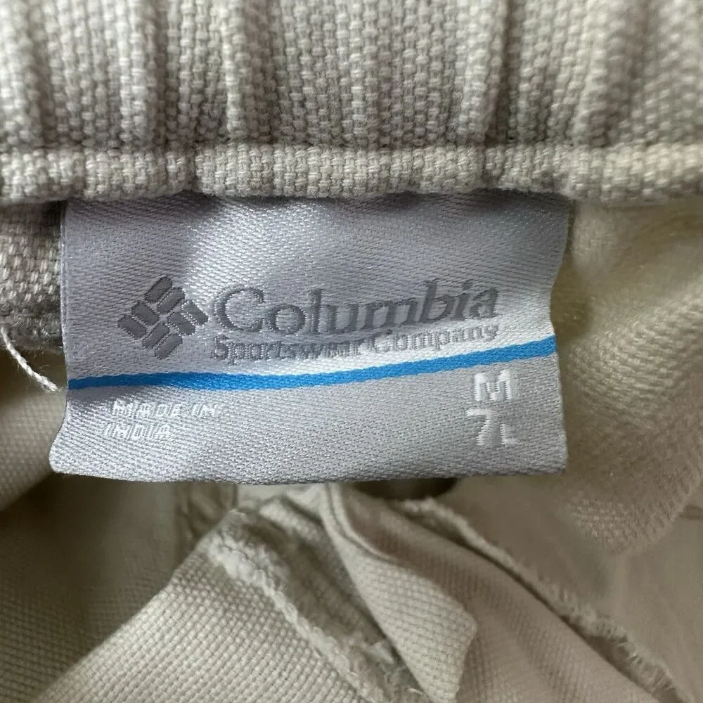 Vintage Columbia PFG Cargo Shorts Mens Medium Beige Cotton Fishing Elastic